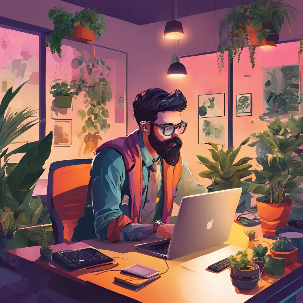 hipster guy on a macbook